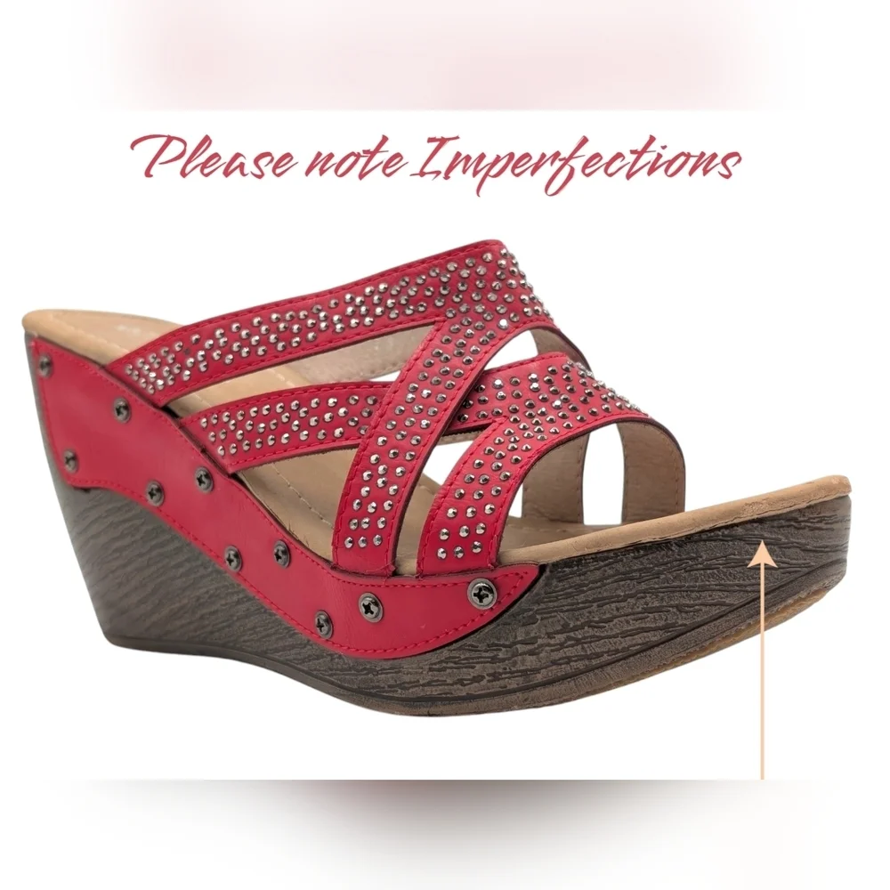 Patrizia By Spring Step Studded Red Sequin High Heel Wedge Sandal Sz US 9 EU 40 - Picture 12 of 16